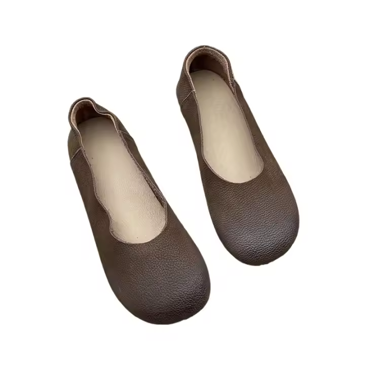 Zapatos sencillos de boca poco profunda con cabeza redonda 2025, nuevos, de interior y exterior de cuero, sin cordones, de suela plana, informales, de talla grande - 1