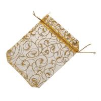 Bolsas de Organza doradas con estampado de pestañas, 100 piezas, 10x15cm, bolsa de joyería, bolsas de Organza con cordón para favores de boda, regalo de dulces - details 3