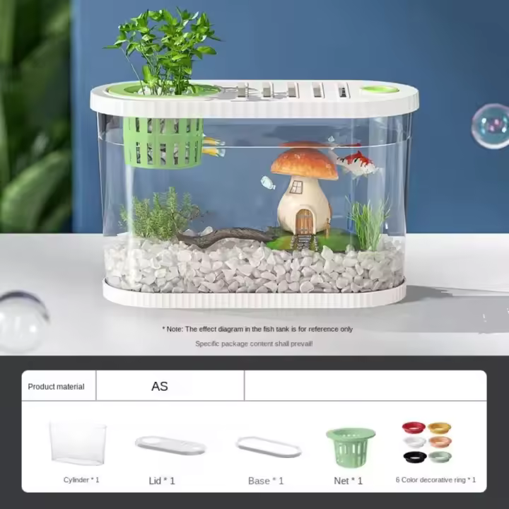 Pecera de sobremesa irrompible, ahorradora de espacio, de plástico transparente con compartimento para filtro, pecera transparente de mesa. - 1