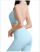 Chaleco deportivo de mujer con cuello halter y almohadillas para el pecho, sujetador de fitness sexy sin espalda, top de yoga portátil, top corto - details 10