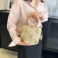 Bolso de mano de paja con perlas para mujer, bolso de muñeca con cordón, tejido a mano, bolso de playa para vacaciones de verano - details 1