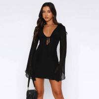 Vestido Bandage de manga larga de malla para mujer, minivestido Sexy con cuello con cuentas y volantes, fiesta y noche en la playa Tre 2023 - details 3