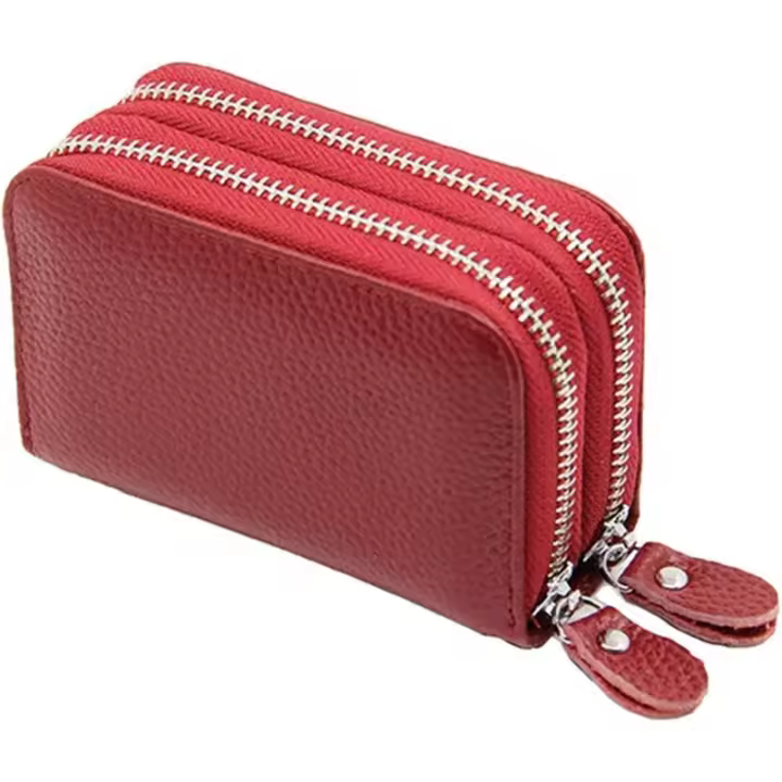 Monedero para mujer, cartera para mujer, cartera con cremallera, tarjetero, monedero de piel de vaca con múltiples ranuras y compartimentos para tarjetas (rojo) - 1