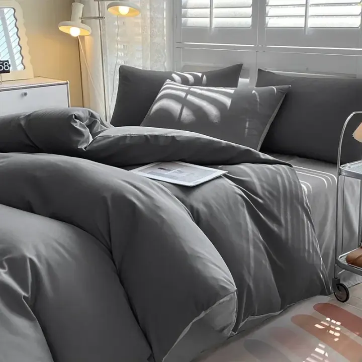 Tiendas Juego de funda nórdica de color liso Juego de cama 100% algodón lavado Funda de edredón ligera, cómoda y súper suave con 2 fundas de almohada - 1