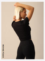 Camiseta deportiva de manga corta para mujer, Top ligero de Yoga, detalle envolvente frontal, suave y transpirable, BTM - details 10