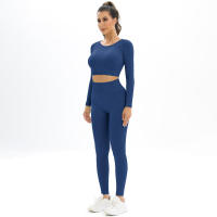 Conjunto de Yoga sin costuras para mujer, ropa deportiva de entrenamiento para gimnasio, Top corto de manga larga, Leggings de cintura alta, trajes deportivos de 2 piezas - details 7