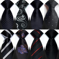 Corbata De Lujo Para Hombre 8CM Punto Rayas Solida Color Negro Para Bodas Y Fiestas Negra Poliéster Moda Adulto - details 1