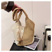 Bolso tejido de gran capacidad para mujer primavera y verano nuevo bolso de hombro de color en contraste bolso de playa versátil para vacaciones en la playa - details 17