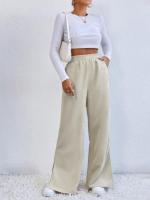 Pantalones de pana para mujer, pantalón liso con abertura, pierna recta, cintura alta, ancho, otoño, elegante y Original - details 13