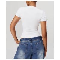 Camiseta deportiva ajustada para mujer, camiseta deportiva de secado rápido de alta elasticidad para fitness, yoga, ropa deportiva de manga corta - details 10