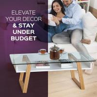Mesita de Centro Rectangular, de Vidrio y Madera con Bandeja para Revistas, Mesa de Centro Baja para Salón y Oficina - details 4