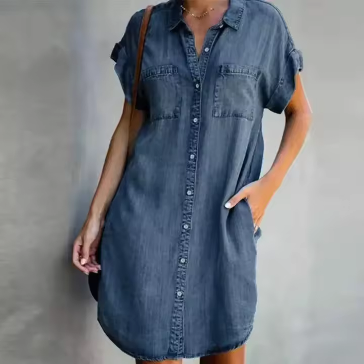 Camiseta vaquera ajustada de manga corta con cuello - 1
