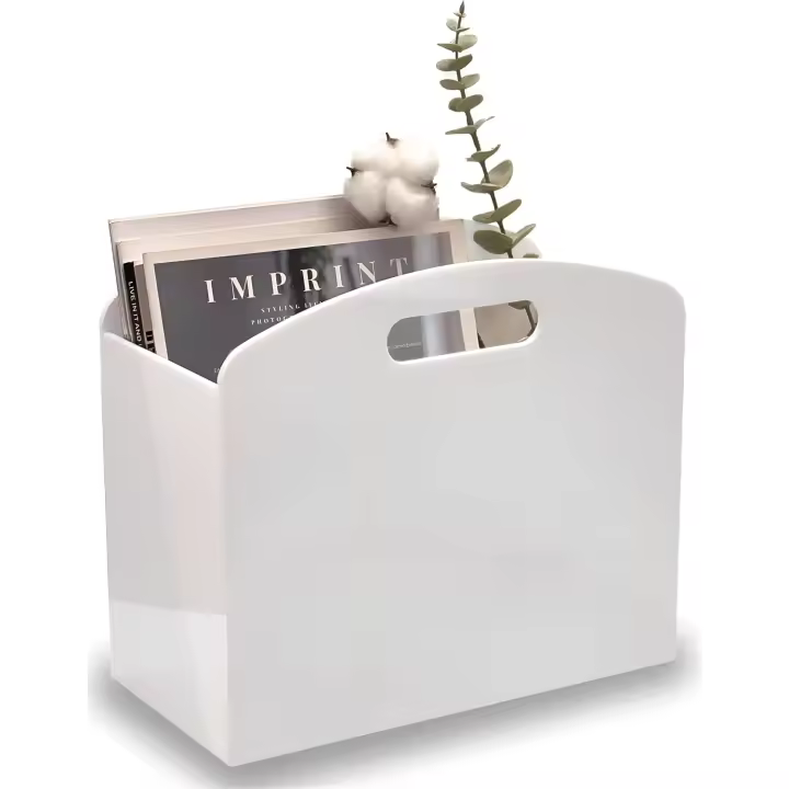 Revistero acrílico para piso, soporte de periódicos con asas, moderno Lucite para revistas y cesta de libros para baño, dormitorio, sala de estar - 1