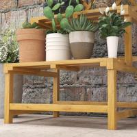 Estante de madera para plantas de 2 niveles, soporte para macetas de exterior con rejilla para jardín, patio, terraza, 75x50x166 cm, natural - details 17