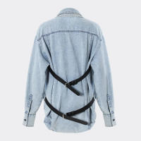 Chaleco de cuello halter, camisa de mezclilla 2025, moda femenina, manga larga, top casual de calle con cuello vuelto - details 8