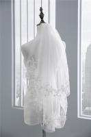 Vestido de novia corto de doble capa, velo de novia con peineta y correa de perlas - details 3