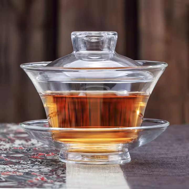 Taza grande de vidrio transparente de tres talentos, juego, tazón de té individual resistente al calor con tapa - 1