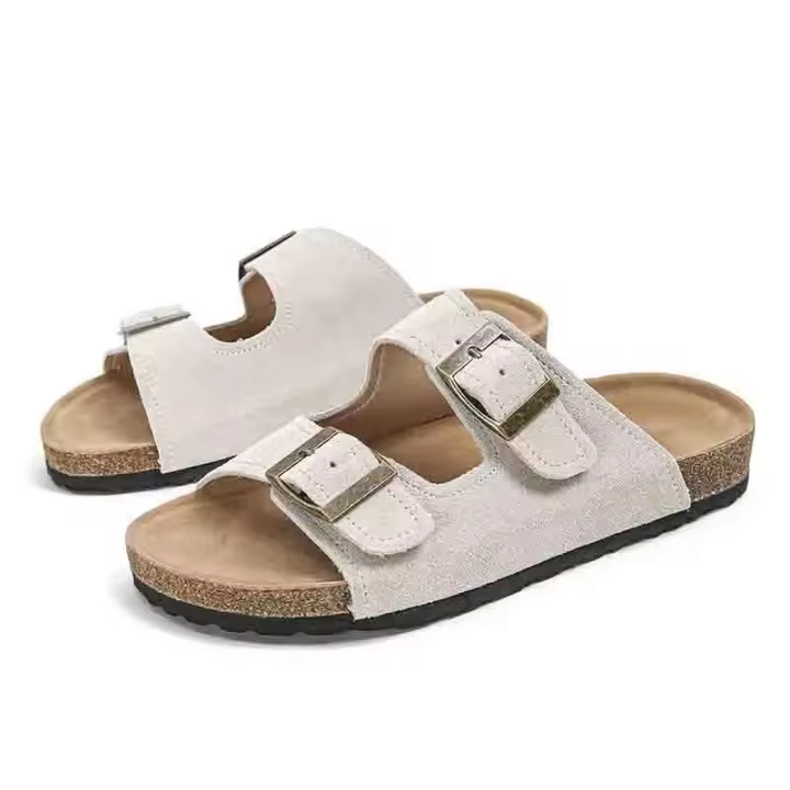 Zapatos de mujer de corcho de cuero, zapatillas de playa antideslizantes casuales para parejas, suela plana - 1