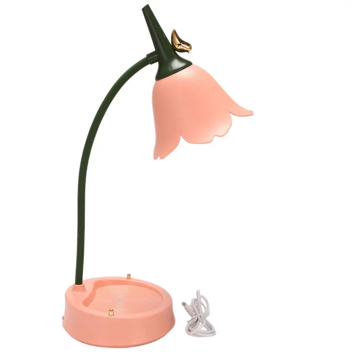 Lámpara de escritorio LED de flores, iluminación de dormitorio de estudiantes, lectura de contacto, protección ocular, pantalla de flores USB, luz de mesa, Rosa - 1