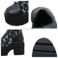 Dropshipping Logo lona negra tacón grueso gótico talla grande con cordones cremallera lateral para mujer, botines - details 9