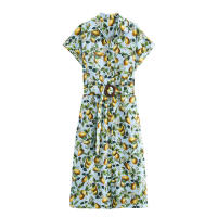 Vestido Largo Informal con Estampado de Frutas para Mujer Nuevo Estilo Europeo Americano, Manga Corta, Cuello Abatible, Otoño 2025 - details 1