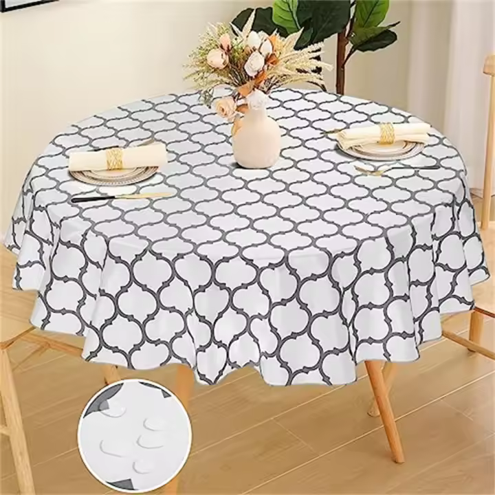 Mantel impermeable resistente al calor 60 pulgadas redondo mantel de PVC boda cocina comedor escritorio marroquí mantel cubierta - 1