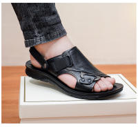 Sandalias de cuero para hombre, zapatos suaves de playa y exterior, planos, color negro, para jardín, 2024 - details 6