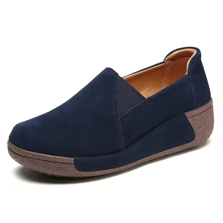 Mocasines sin cordones con plataforma para mujer, mocasines de gamuza cómodos, zapatos casuales con cuña baja y ancha - 1