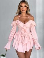 Vestido Mini de Verano 2024 Sexy Elegante con Mangas de Flecos Color Puro Sin Lazos - details 11