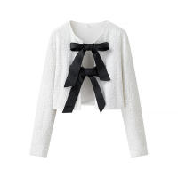 TRAFZA-Tops elegantes de otoño para mujer, blusas de manga larga con cuello redondo, lazo de lentejuelas, decoración de moda femenina, moda urbana - details 1