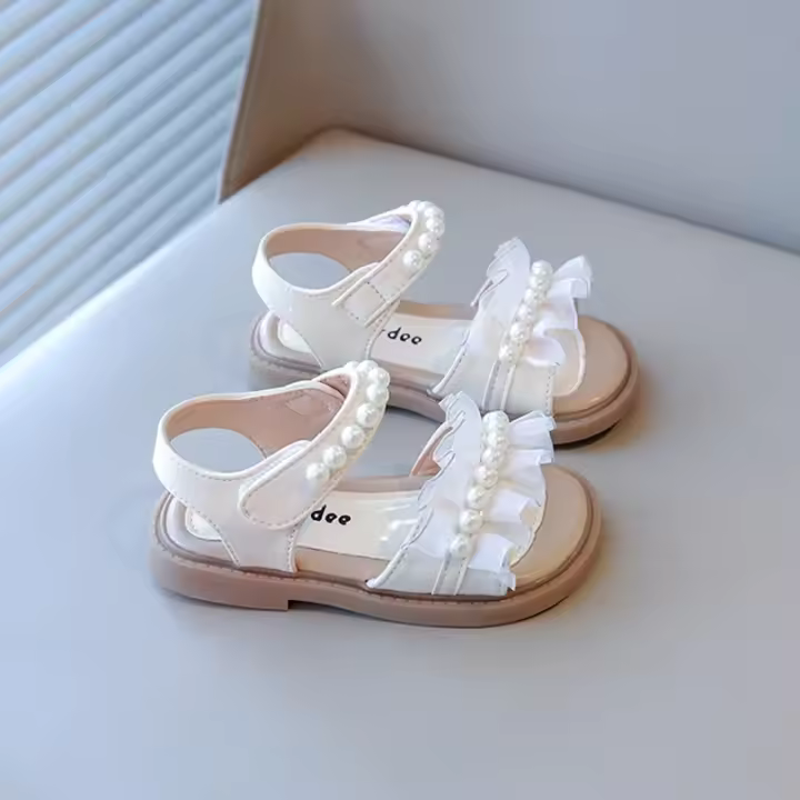 Sandalias de verano para niñas, zapatos de playa para niños con perlas y diseño de princesa, puntera abierta, suaves, antideslizantes, 2025 - 1