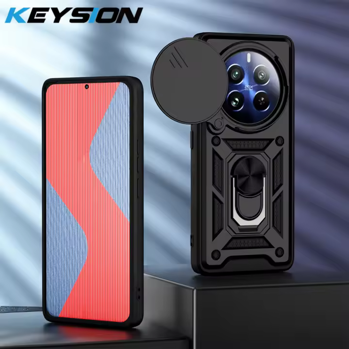 KEYSION Funda Armadura a Prueba de Golpes Realme, Pro + 5G, Anillo de Protección Deslizante para Cámara, Soporte para Teléfono, Cubierta Trasera para OPPO Realme 12 5G - 1