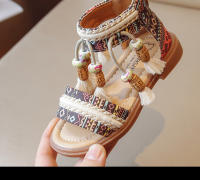 Zapatos informales bohemios para niñas, Sandalias planas con cremallera trasera, con borlas, transpirables, de verano - details 10