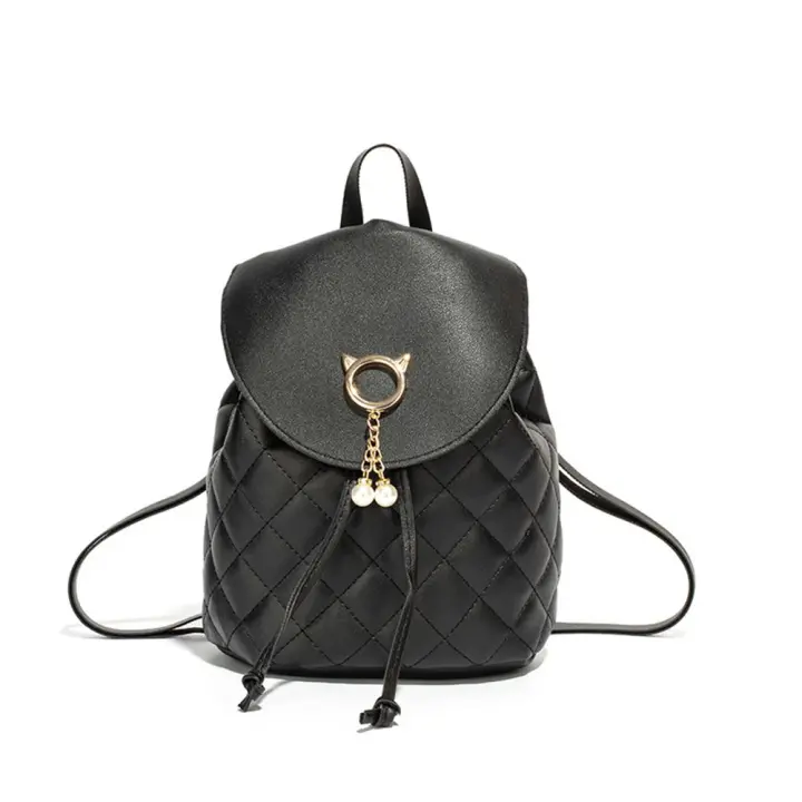 Mini mochila informal de cuero PU para mujer, bolsas de libros para estudiantes, con cordón - 1