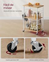 Estantería de Cocina con Ruedas, Carrito de Servicio de 3 Niveles, Estantería para Microondas, Horno, Tostadora, Marco de Metal con 6 Ganchos, Marrón Rústico y Negro KKS60XV1 - details 20