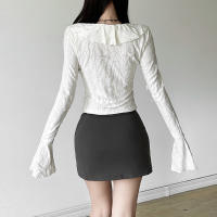Nuevos tops para mujeres, top de encaje elegante con lazo y volantes en gasa blanca de ensueño - details 9