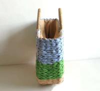 Artículo vendedor caliente azul verde multicolor tejido a mano raya ratán verano mano playa bolso de mano para mujer de moda - details 2