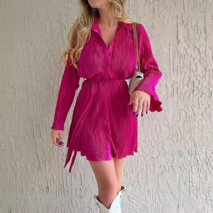 Camisa nueva Falda corta estampada de mujer Manga larga Encaje Ds - 1