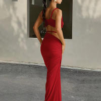 BUNO-Conjunto de 2 piezas de tejido para mujer, camisolas cortas plisadas lisas impresionantes + faldas largas de cintura alta, traje de vacaciones de tendencia femenina - details 45