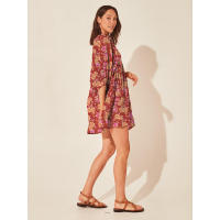 Vestido corto de vacaciones de playa de rayón informal suelto con lazo floral para mujer de moda de verano - details 94