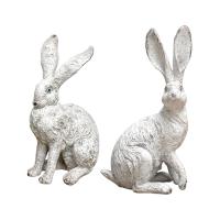 2Pcs Garden Statues Rabbit Statues Home Decor Rabbit Sculptures Resin Statues for Bedroom Indoors Courtyard Bookshelf Office