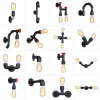 Candelabros de pared Vintage E27, lámpara de tubo de agua con interruptor O, lámpara Steampunk para pasillo y sótano, color negro - details 0