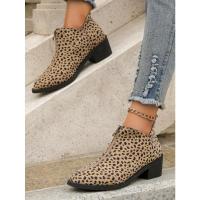 2025 Botas con estampado de leopardo para mujer, zapatos de tacón Bo con espalda, punta estrecha, estilo británico, color sólido - details 5