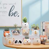 1 oso de dibujos animados en forma de animal de cerámica de estilo nórdico, gato, cabeza de vaca, mini planta jugosa, bonsái ETA, decoración del hogar - details 0