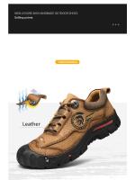 Zapatos de senderismo de cuero genuino para hombre, zapatillas de escalada anticolisión para acampar al aire libre, con cordones, Trekking - details 3
