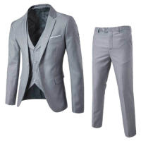 Traje ajustado de 2 piezas para hombre, Blazer de un botón, vestido, chaqueta de negocios, chaleco y pantalón - details 6