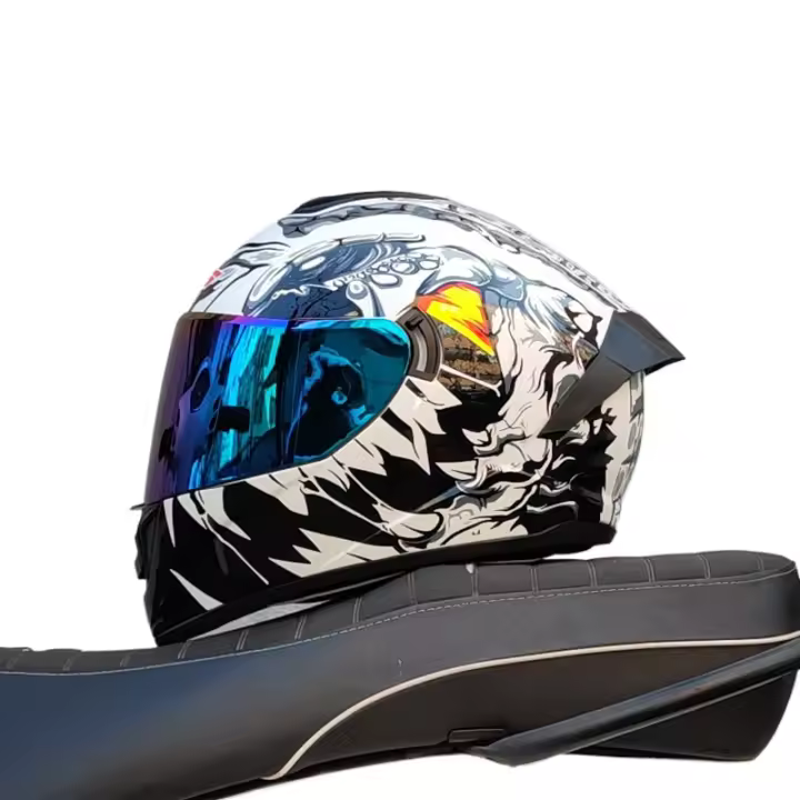 Casco de cara completa para Motocicleta, clásico, de carreras, con doble lente - 1