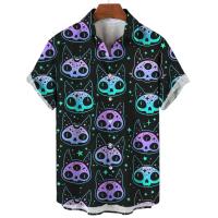 Camisa hawaiana de manga corta holgada y transpirable con estampado 3D de terror del diablo para hombre para el verano de 2022 - details 3