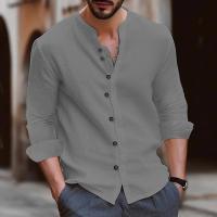 Camisa Casual de Algodón-Lino para Hombres Primavera Otoño Manga Larga Camisa de Cuello Redondo - details 4