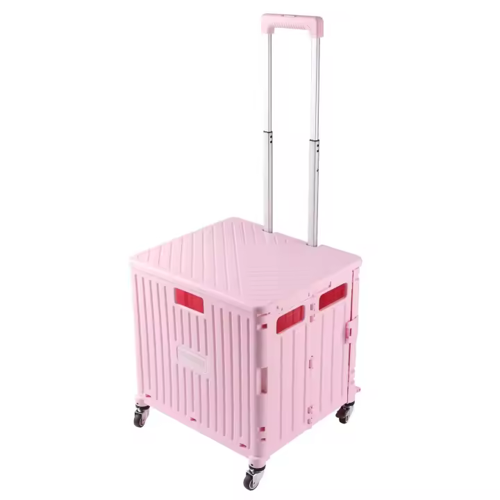 Carrito de compras plegable de plástico multifuncional para supermercado con 4 ruedas universales de gran capacidad - 1